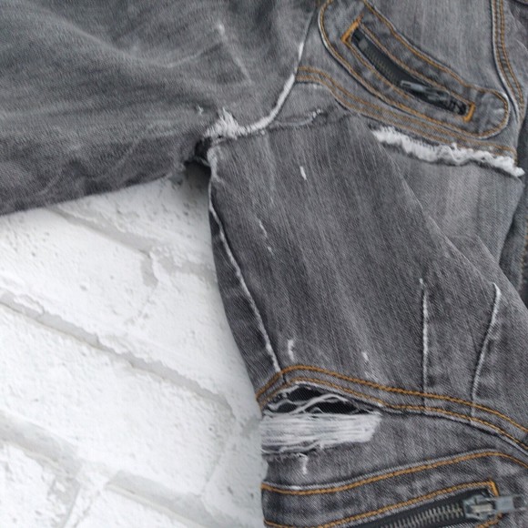 Baccini Jacket Womens Medium Blue Distressed Studded Destroyed Denim Motorcycle - Picture 11 of 12